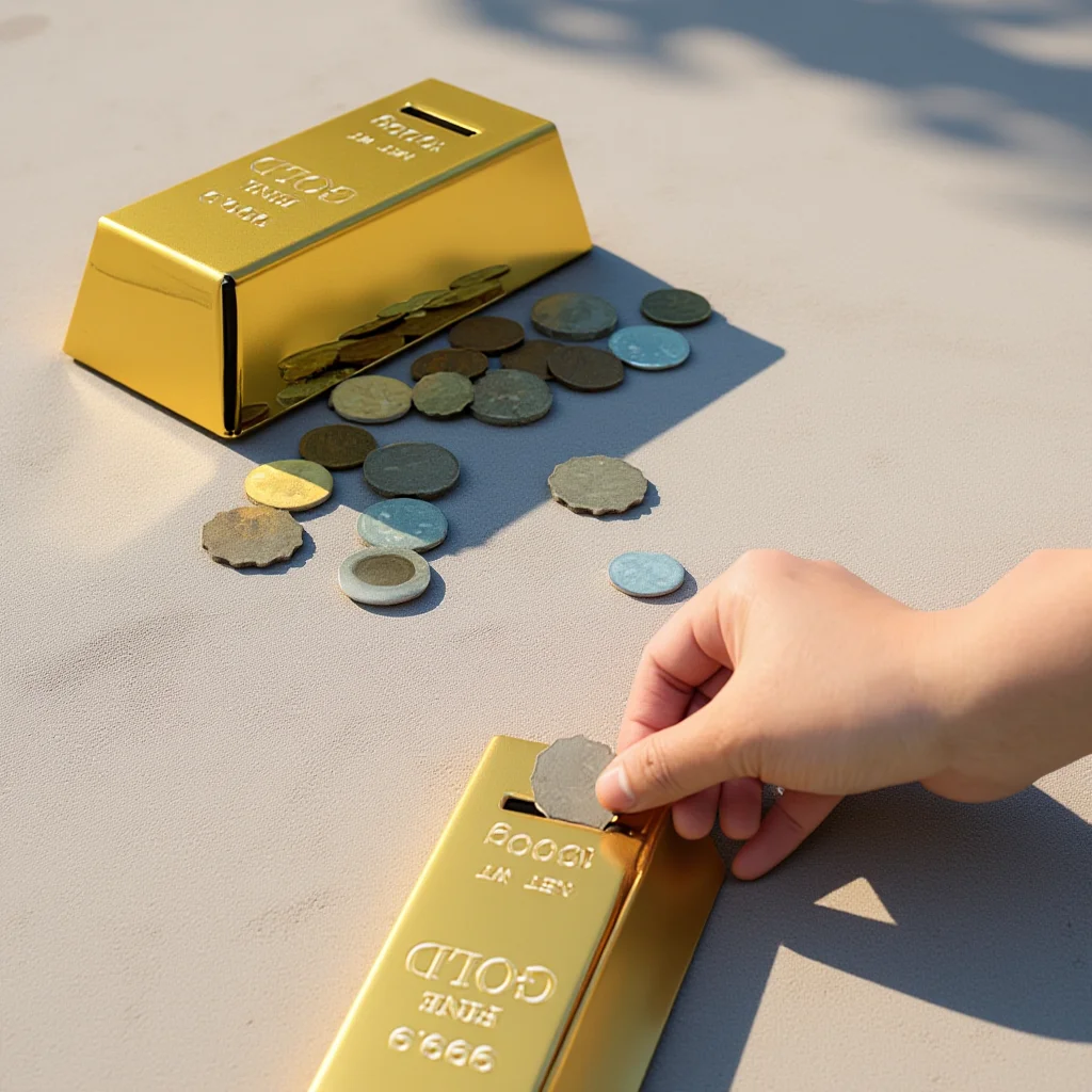 

Gold Bar Shaped Money Box Luxury Saving Pot Durable Coin Storage Home Decor Rubber Stopper Bottom For Office Piggy Bank