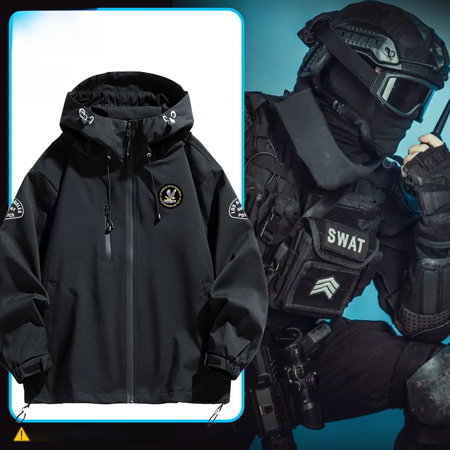 

Tactical Military Sle Men's Jaet Los Angeles SWAT Eagle LAPD Agent Coat Zipper Decoration Stand Fit Youth Faion