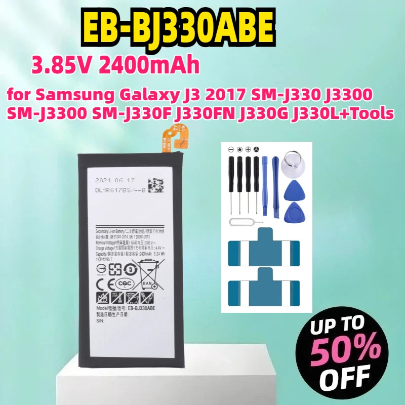 

EB-BJ330ABE 3.85V 2400mAh Battery for Samsung Galaxy J3 2017 SM-J330 J3300 SM-J3300 SM-J330F J330FN J330G J330L+Tools