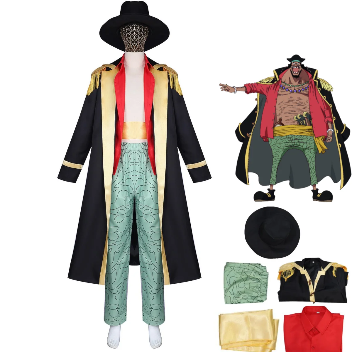 

Anime Marshall D Teach Cosplay Costume Four Emperors Blackbeard Wig Black Cloak Uniform Full Set Man Carnival Christmas Suit