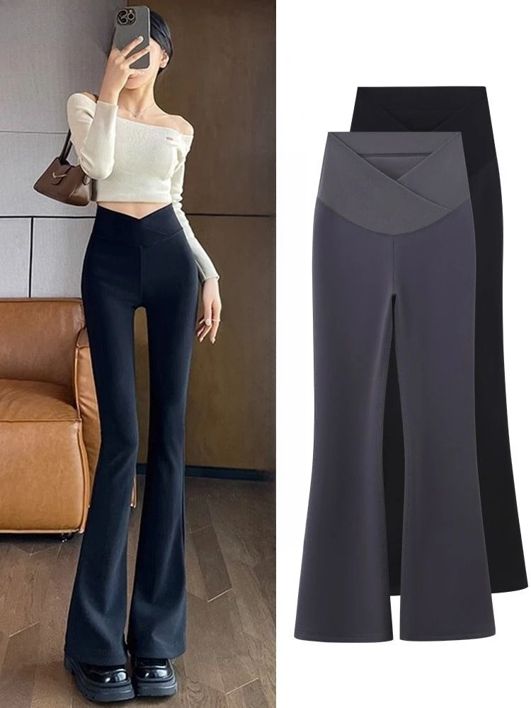 Maternity Flared Leggings Women Slim Bootcut Yoga Pants High Waist Belly Support Outwear Trousers Petite Pregnant Long Pants