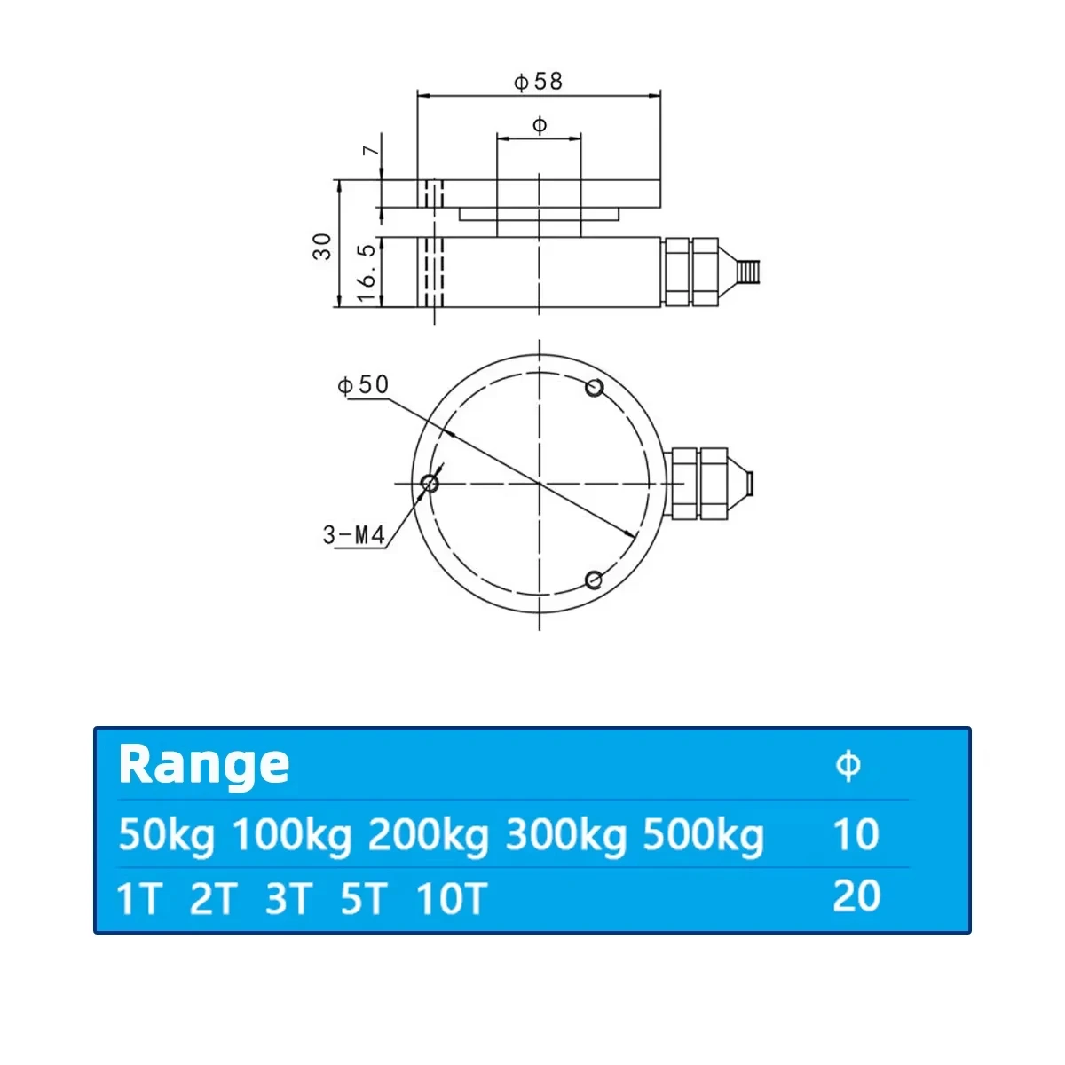 Membrane Type Force Sensor Weighing Load Cell 50KG to 2T Range Various Sizes for Industrial Use