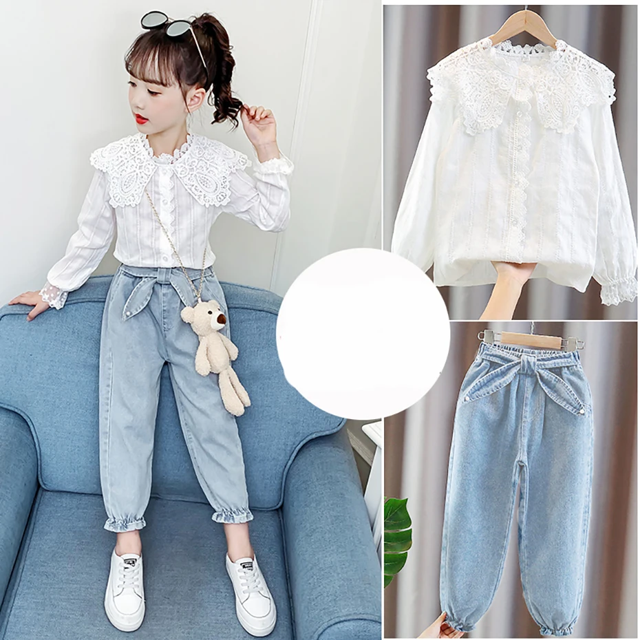 Girls Blouse Lace Floral Blouse Girl Casual Style White Blouse Children For Girl Spring Autumn Teenage Clothes For Girls 6 8 10