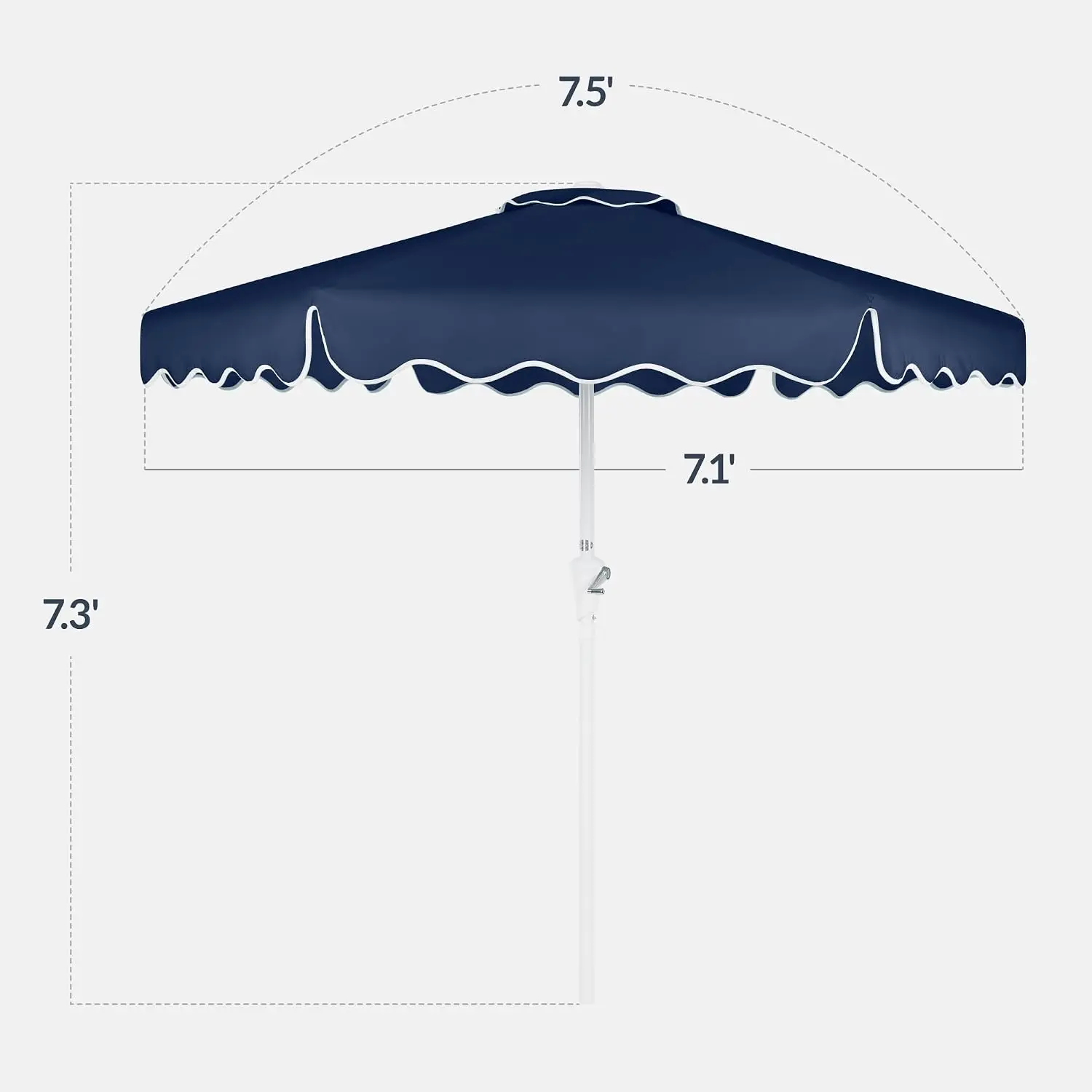 7.5ft Patio Market Umbrella with Wavy Trim, UV-Fade-Resistant 210g Canopy, Crank & Tilt, Wind Vent, Heavy-Duty Frame - Navy Blue