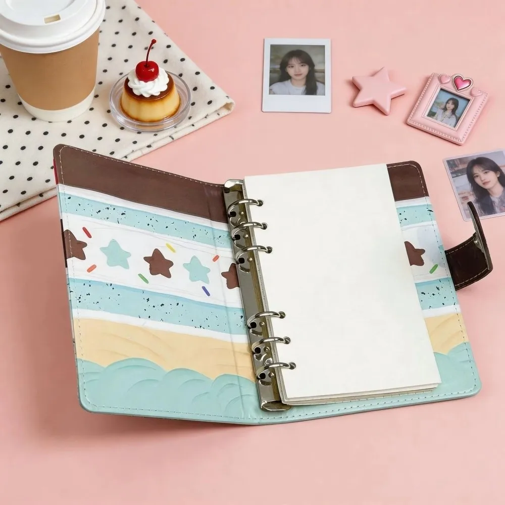 A6 Loose Leaf Binder PU Loose Leaf Design DIY Planner Cover Magnetic Buckle Cake Pattern Stationery Binder For Agenda Planning