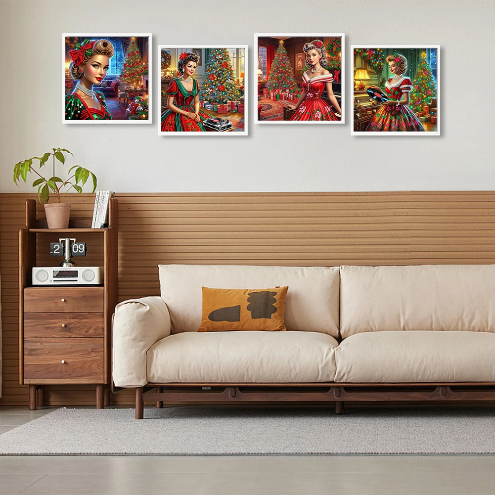 

Набор из 4-х картин для алмазной вышивки 5D DIY с частичной выкладкой, специальной формы, с алмазами, на тему «Рождественская леди», 30x30 см