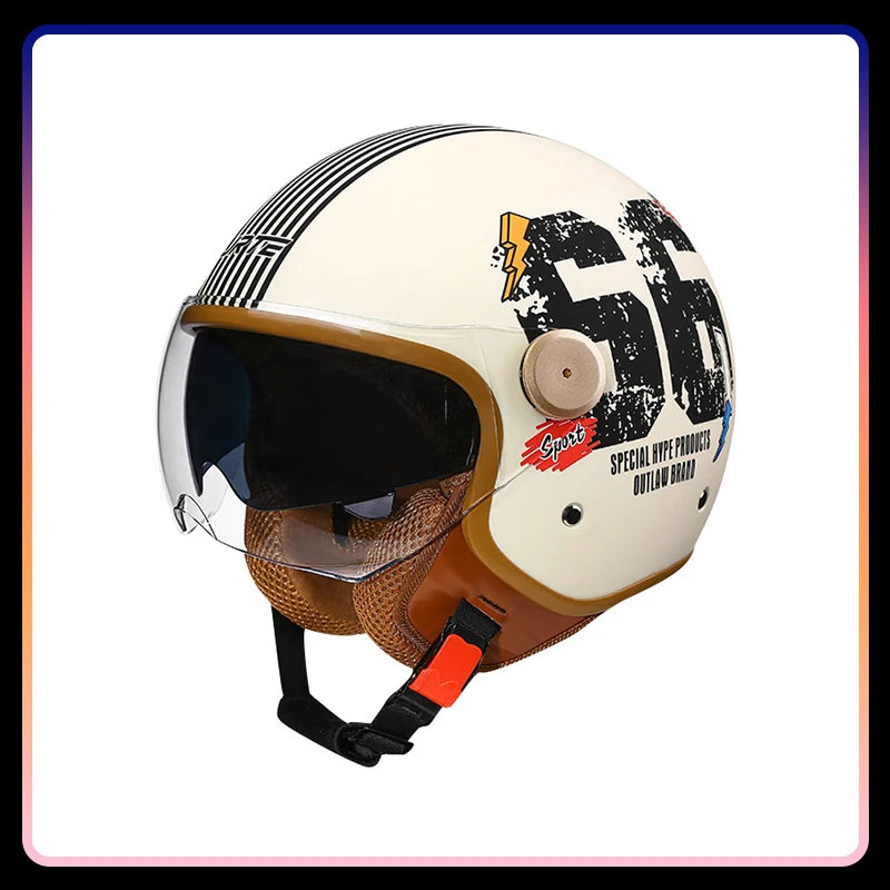 

3/4 Open Face Helmet Daul Visor Retro Semi-open Helmets Men Women DOT ECE Double Lens Jet Helmets Motorcycle Accessories