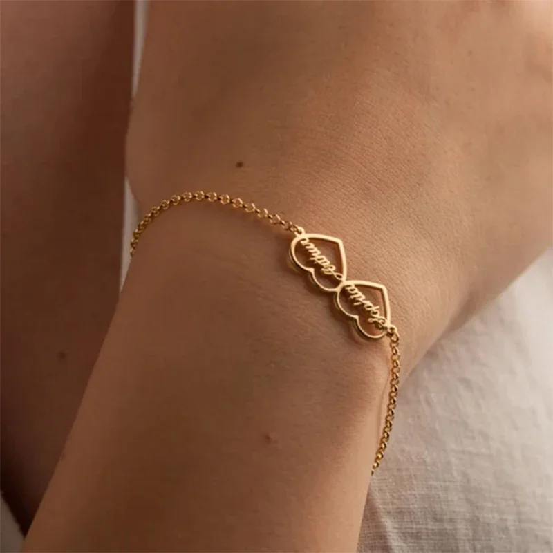 Nieuwe aangepaste dubbele naam liefde armband luxe roestvrij staal paar armband vrouwen gepersonaliseerde sieraden Valentijnsdag geschenk