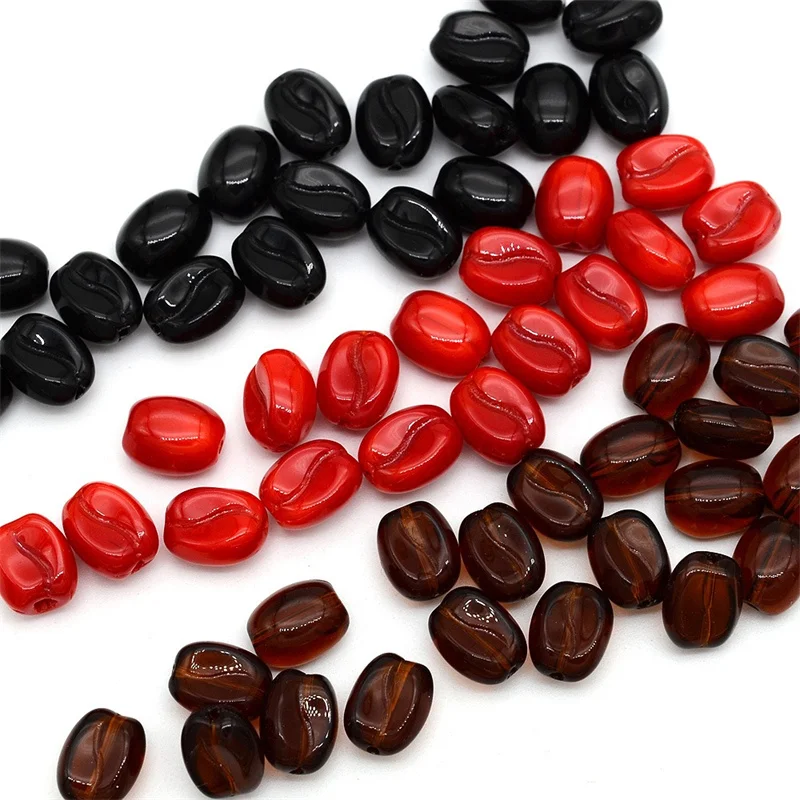 Wholesale 140pcs/lot color print cartoon coffee bean shape glass straight hole beads diy jewelry garment accessory