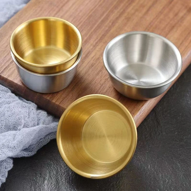 【Peace】Sauce Dipping Bowl 304 Stainless Steel Dipping Cups Round Sauce Dishes 50/60ml Mini Reusable Seasoning Cups Dipping Cups