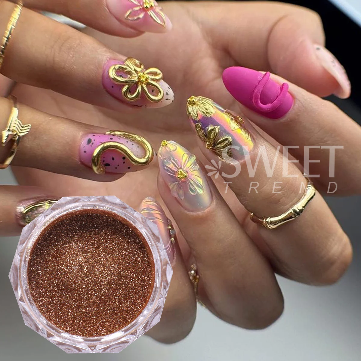 قطعتان من صبغة الأظافر الذهبية - مراجعة Nail Glitter Chrome وسعره