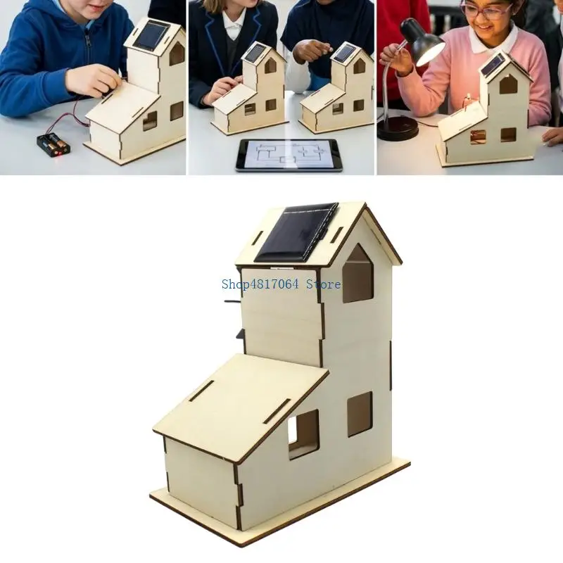 T3LB Wooden Windmill Craft Project Kits Toy With Solar Panel For Kids To Paint And Assemble Science Experiment Learning Toy