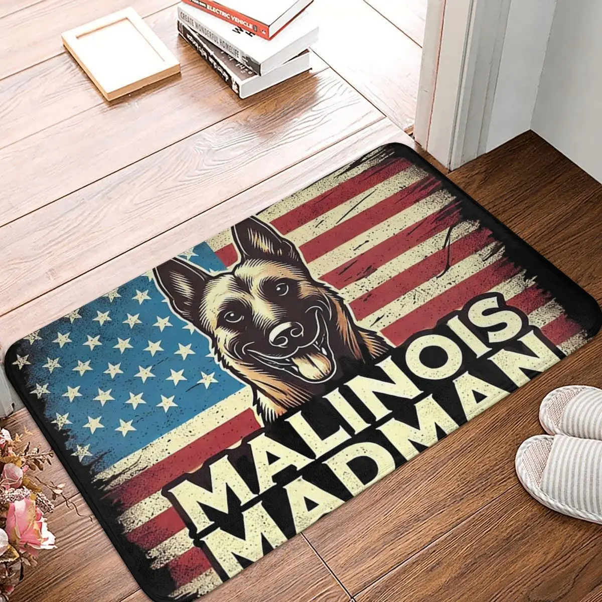 Malinois Belgian Shepherd Dog With American Flag Madman Anti-slip Doormat Floor Mat Carpet Rug for Kitchen Entrance Footpad Mats