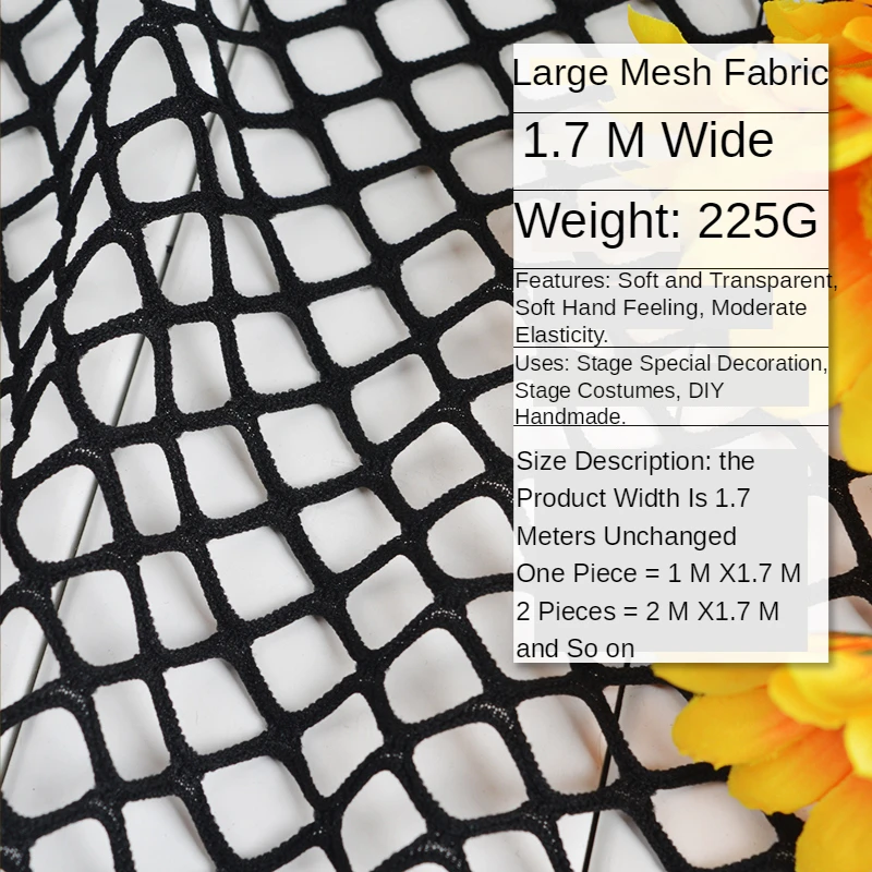 Medium-elastic Large Mesh Fabric By The Meter for Clothes Needlework Decorative Diy Sewing Plain Black Hollow-out Soft Cloth Diy