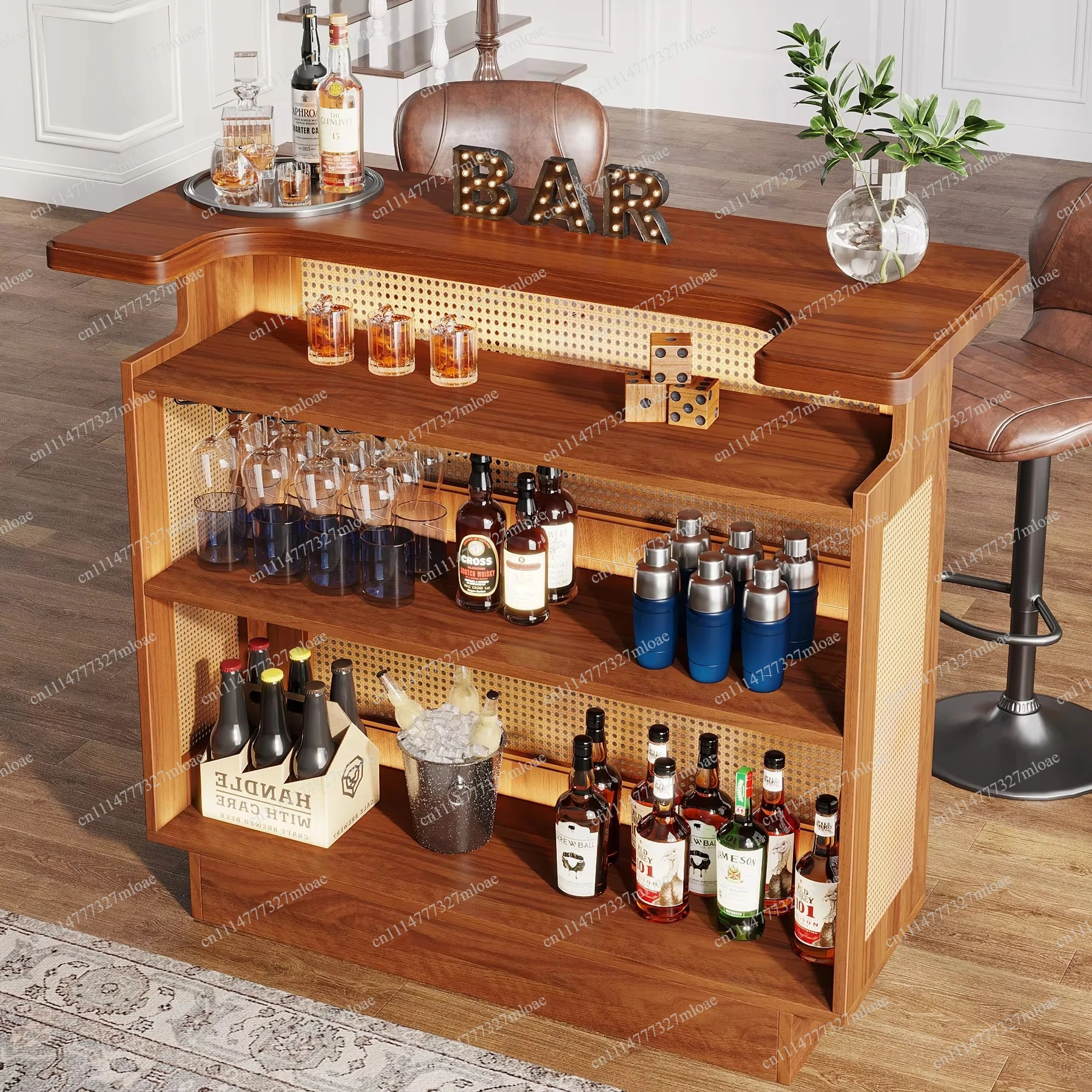Modern Home Bar Unit 4 Floor Wine Cabinet Mini Bar Wine Rack Glass Rack MDF Iron Structure Suitable for Home Kitchen Bar
