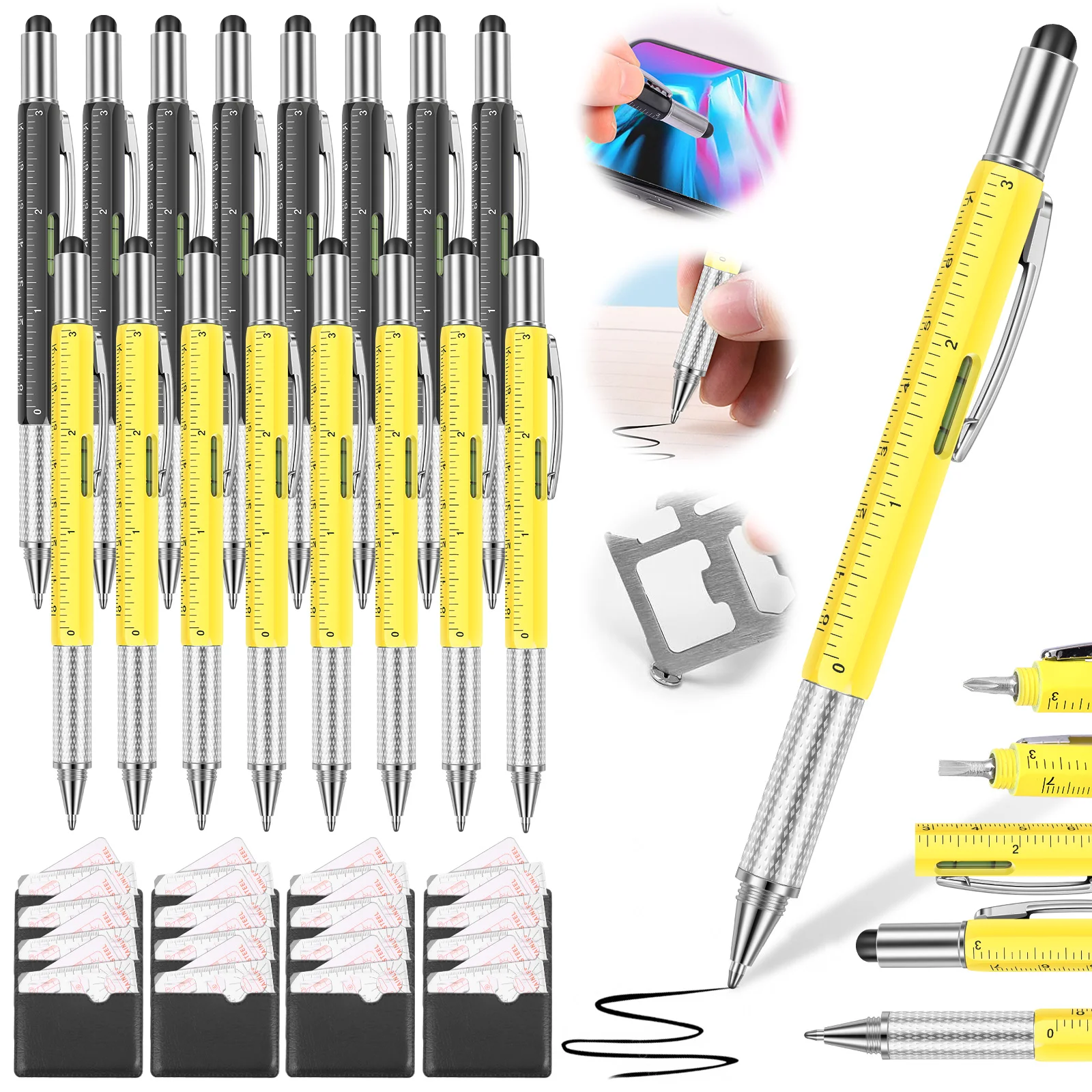 

32Pcs 6 in 1 Multitool Pen Set Touch Screen Stylus with Screwdriver Ruler Levelgauge Ballpoint Pencil Tool and Measuring Ruler