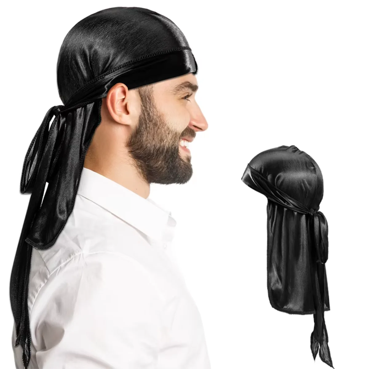 Gorro Turbante de Satén Sedoso para Hombre y Mujer, Accesorio para el Cabello, Diadema, Estilo Biker, Cola Extra Larga, Gorro de Pirata