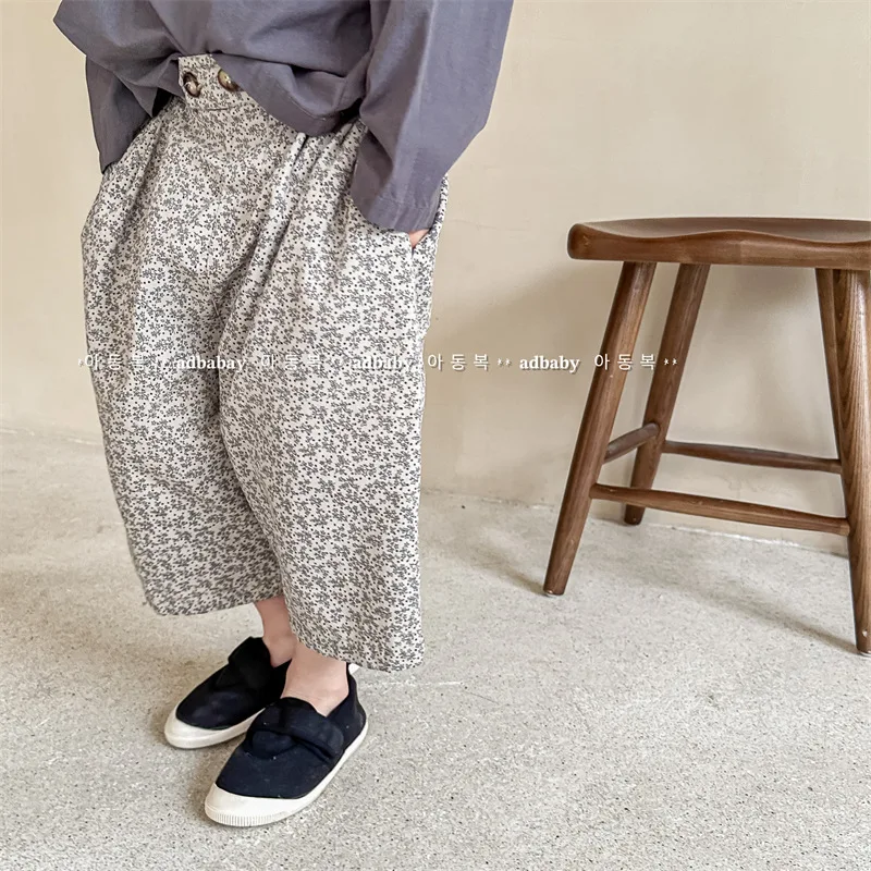 

Kid Pant 2024 Children Autumn New Children Korean Style 9 Minute Pants Floral Casual Pants Girls and Boys Children Pants