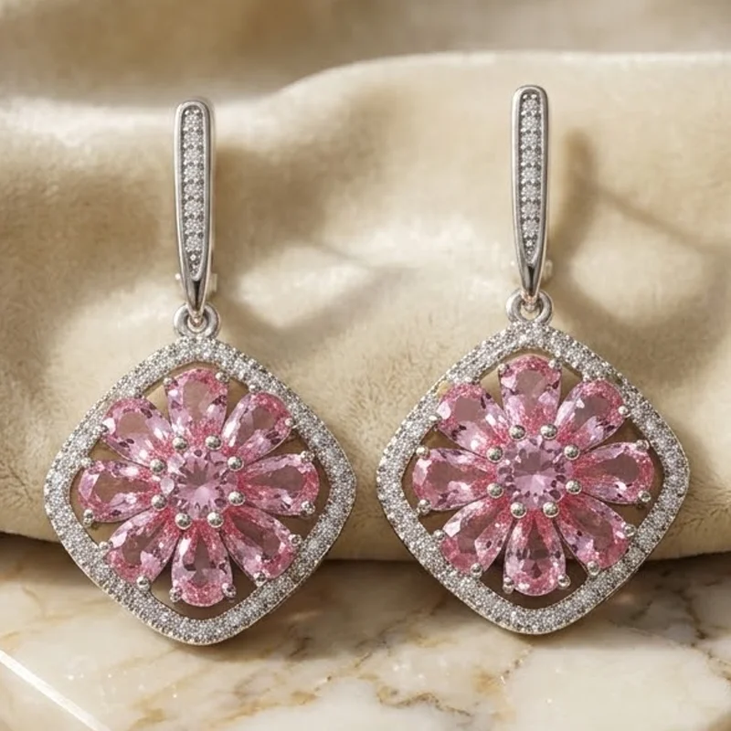 39x21mm 8.1g Hot Sell Tourmaline Mystical Topaz Violet Topaz Kunzite Violet Tanzanite CZ Women Silver Plated Dangle Earrings