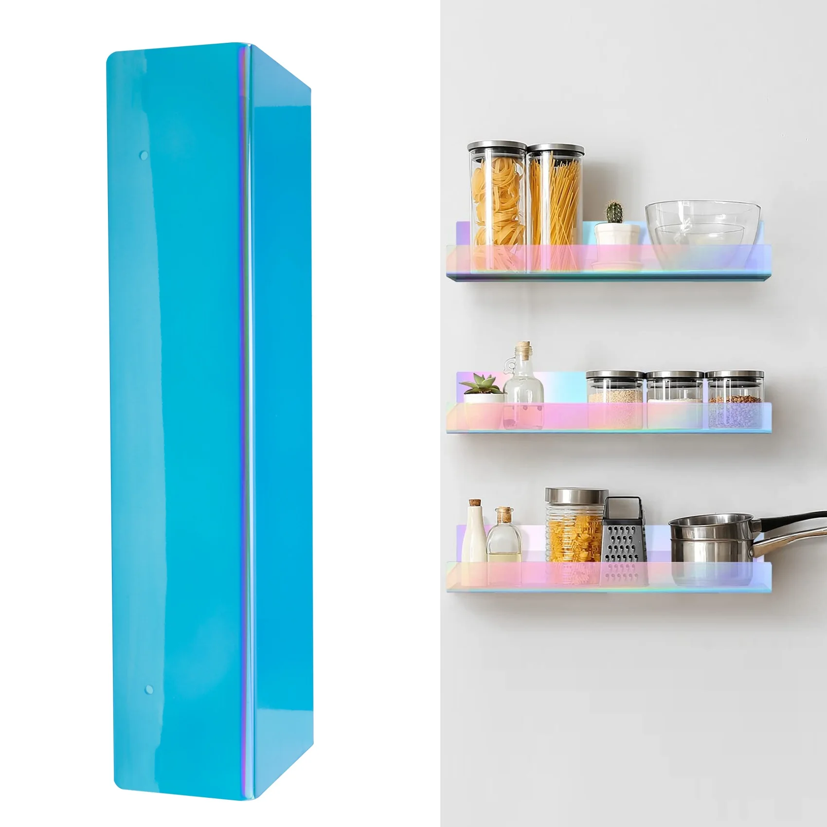 AF90-2Pcs Regenbogen Acryl Wand Schwimmende Bücherregal Für Bild Display Organizer Rekord Rack