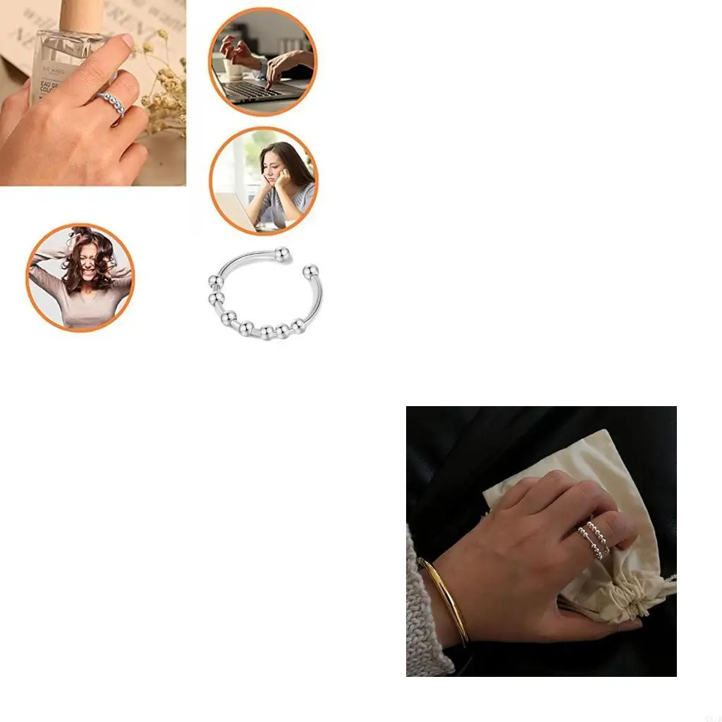Anxiety Ring with Beads Movable Runner Ring to Relieve Anxiety Jewelry Unisex Adjustable Rotating Worry Ring