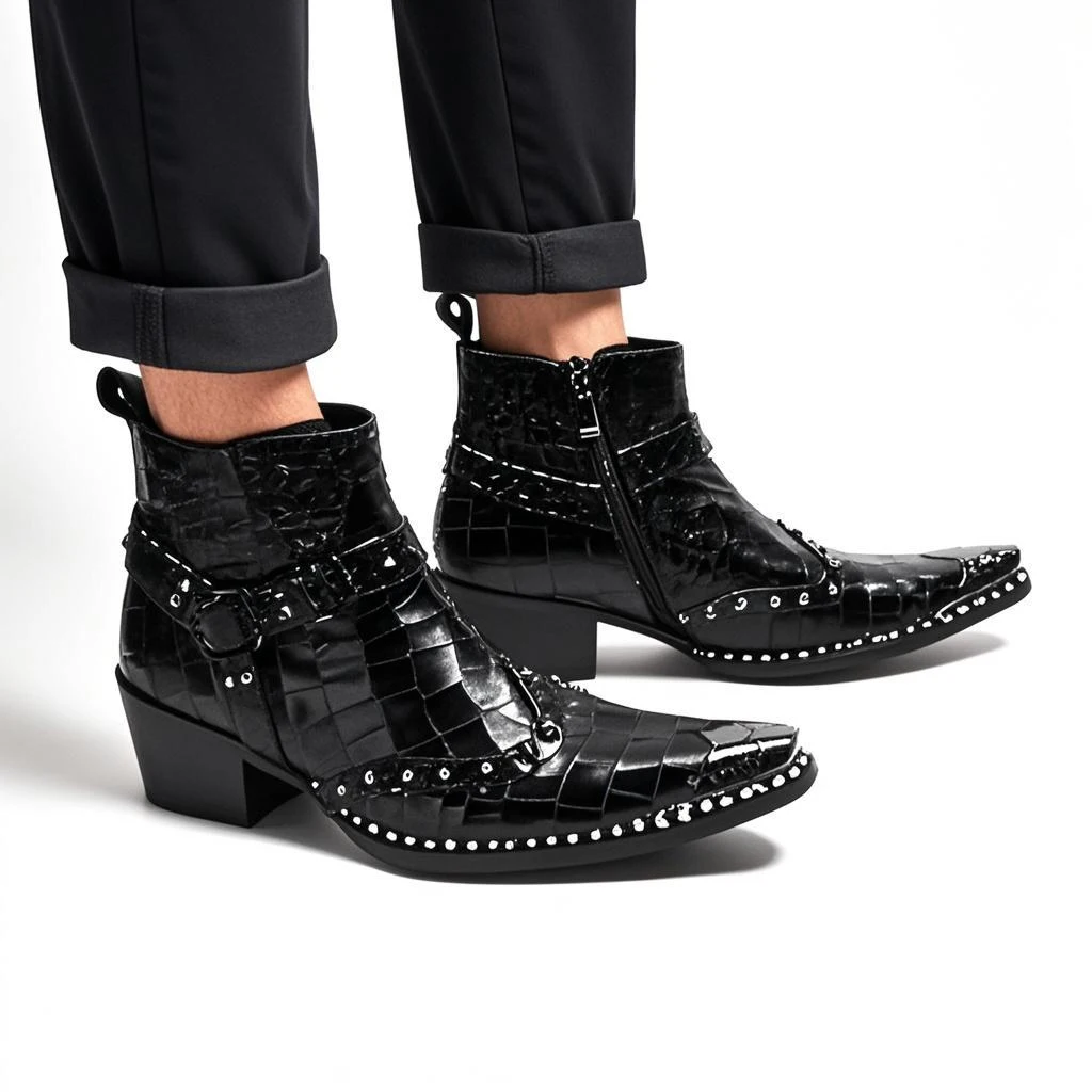 Spring and Autumn Men\'s High heel Leather boots British Style Men\'s marriage High top Pointed shoes Fashion brand  Boots