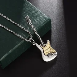 Hip-Hop Rock Punk Wind Electric Guitar Pendant Necklace Men and Women Trend Holiday Gift Couple Jewelry Accessories