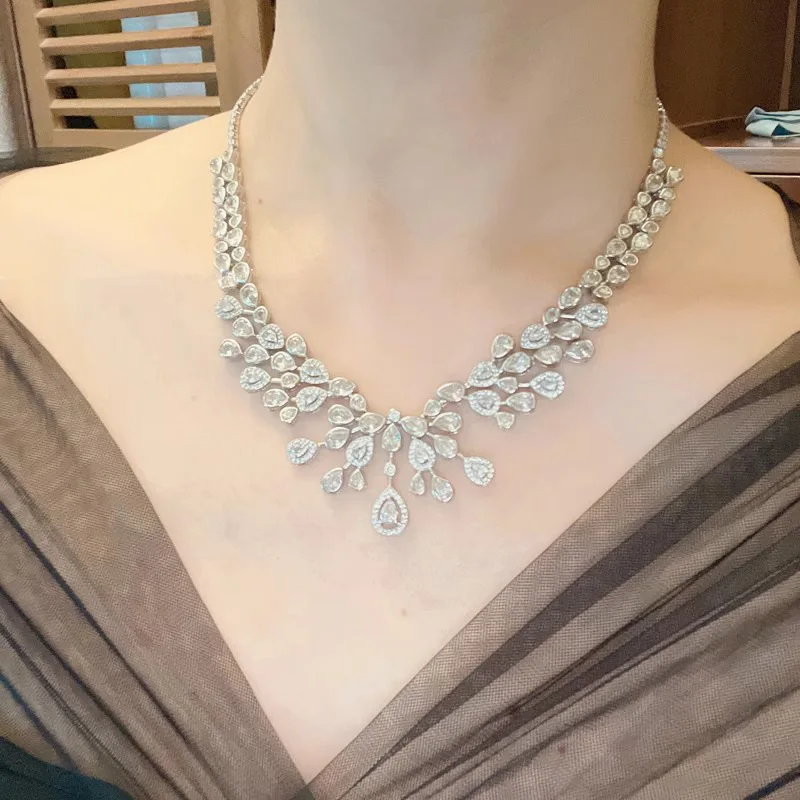 Vintage Lab Diamond Necklace 925 Sterling Silver Party Wedding Chocker Necklace for Women Bridal Pendant jewelry Gift