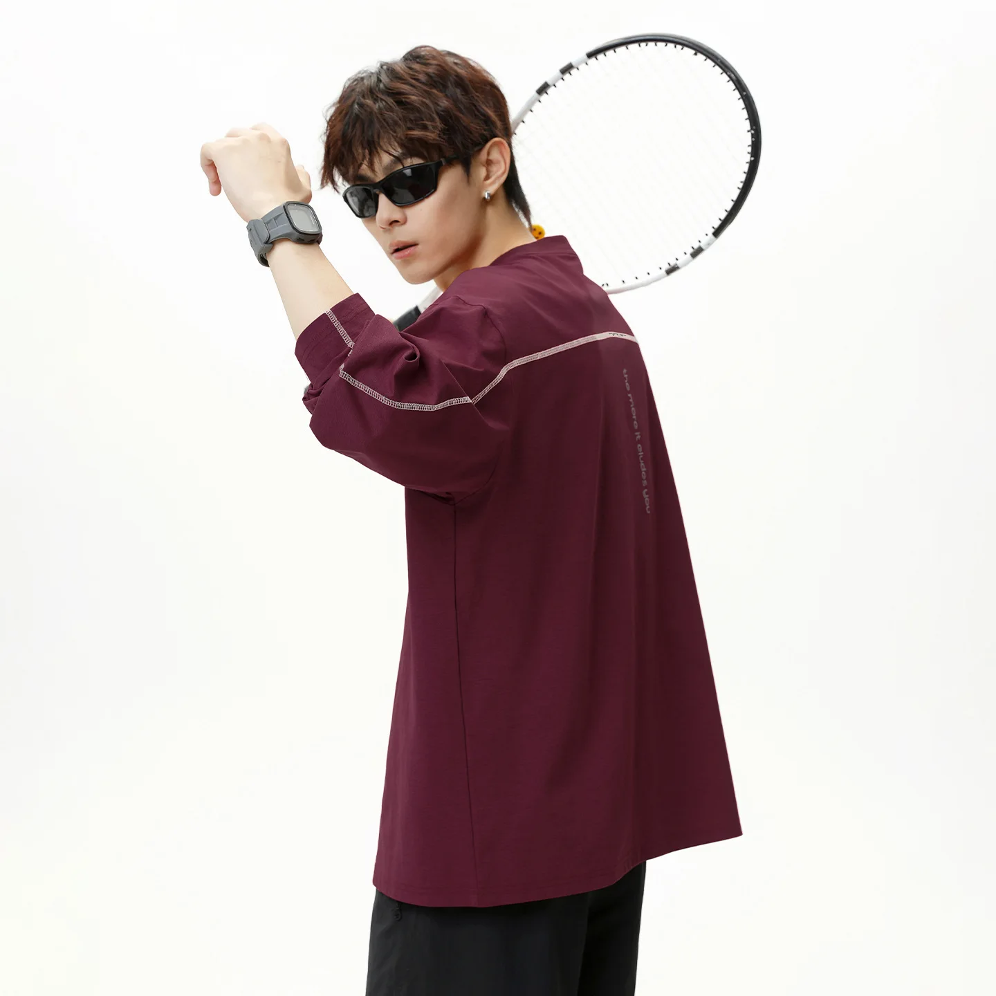 تي شيرت رجالي بأكمام راجلان قابل للتنفس وممتص للرطوبة |   غرزة متباينة فضفاضة بأكمام طويلة 2025 #3