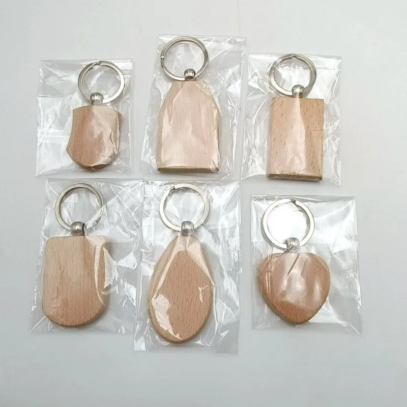 100pcs/lot Blank Wooden Keychains Tags For Laser Engraving Personality Customization DIY