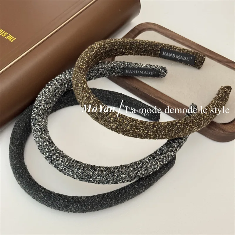 2025 Vintage Black Gray Hair Hoop Hairband for Women Girl Korean style Sweet Cute Fabric Sponge Headband Hair Accessories