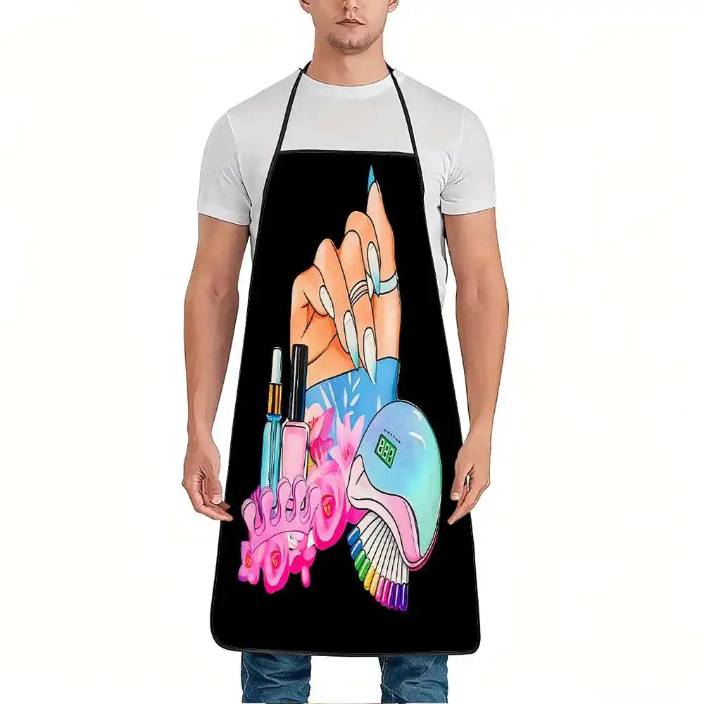 1 Trendy Nail Art-Themed Apron, Featuring Nail Tools and Floral Decorations Around the Edges, Suitable for Both Men and Women, Perfect for Crafts, Baking, Painting, Kitchen and Household Cleaning, Home Cooking, Chef and Waiter Aprons, Cafes, Barbecue Restaurants, 21.7× 28.7inch , Perfect Holiday Gift for Family and Friends
