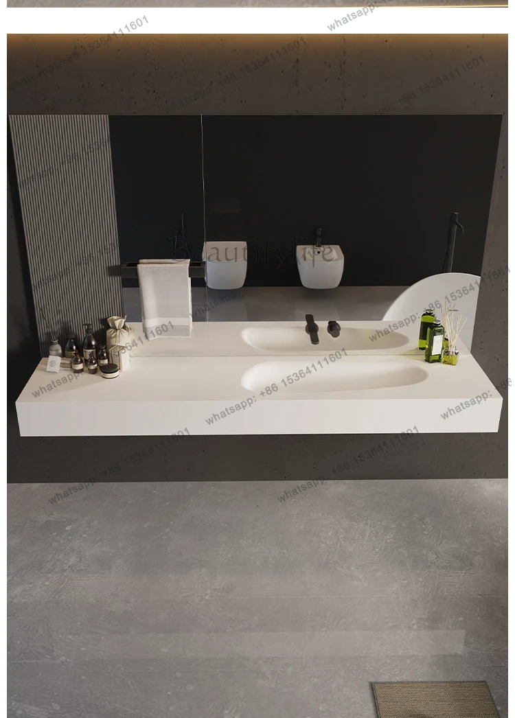 

Seamless integrated basin wall-mounted hand wash basin light luxury modern bathroom cabinet combination