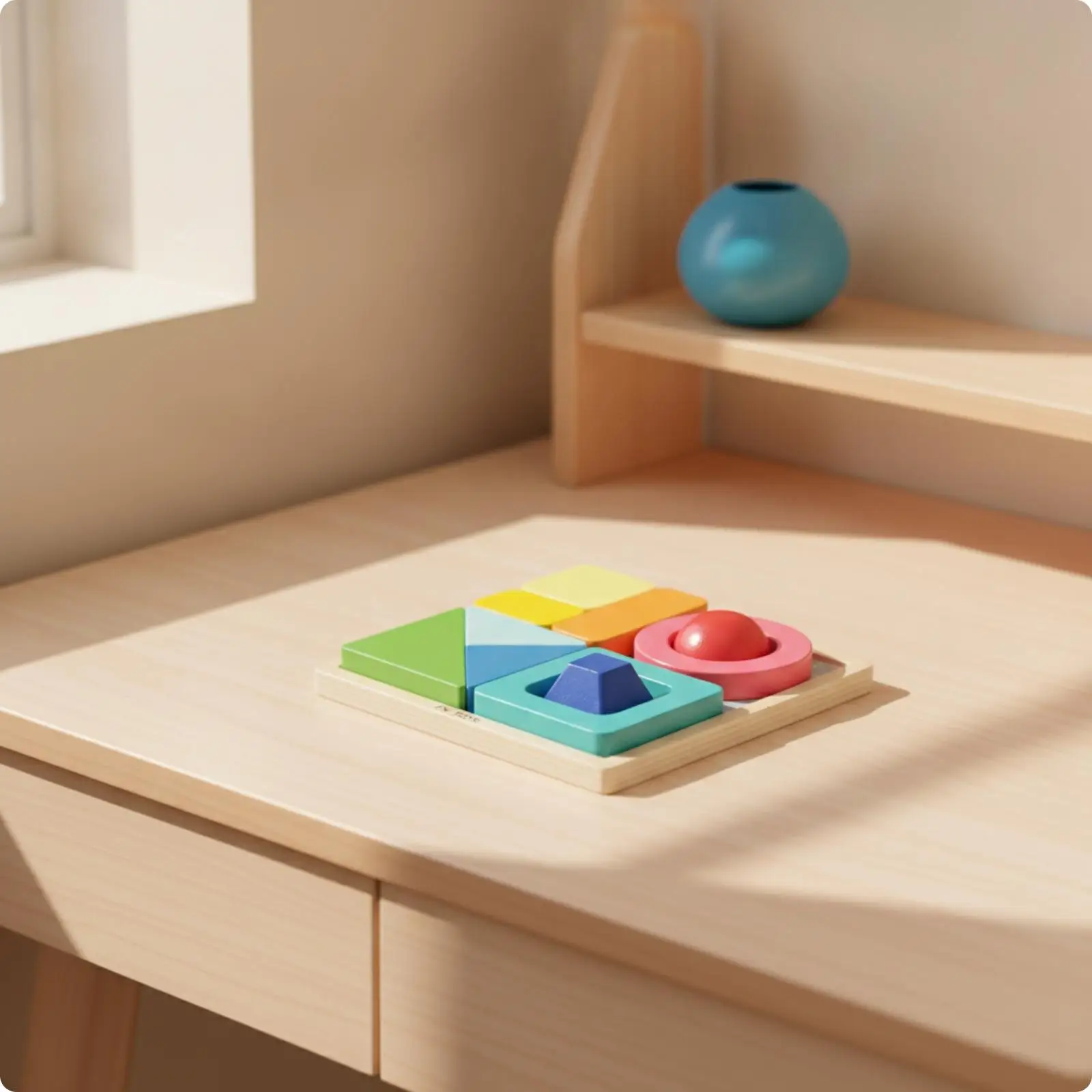 Geometric Puzzle with Prompt Cards Cognitive Educational Puzzle Board Fine Motor