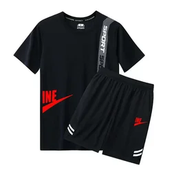 2024 Fashion New Men's Sports Wear Summer Fitness Wear Men's Sports Wear Short sleeved T-shirt+Shorts Quick Drying 2-piece Set