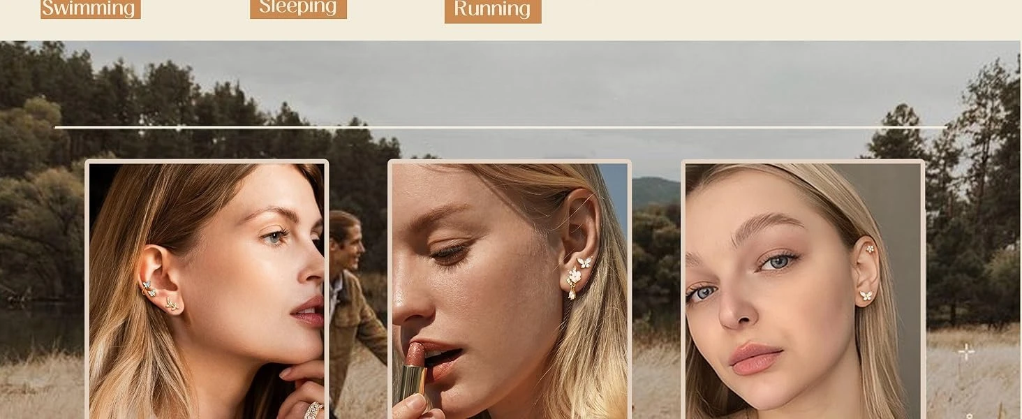 Drperfect 9 Stück 16G Knorpel-Ohrringe für Frauen Edelstahl Helix-Piercing-Schmuck Blatt Schmetterling CZ Ohrstecker Flache Rückseite Ohrringe – Detail 4