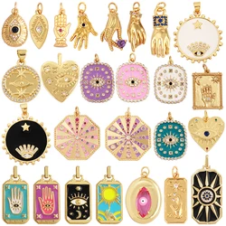 Beadsfeeder official-website Wholesale Collection ,Colorful Evil Eye Hand 18K Gold Plated Cubic Zirconia CZ Paved Charm Pendant