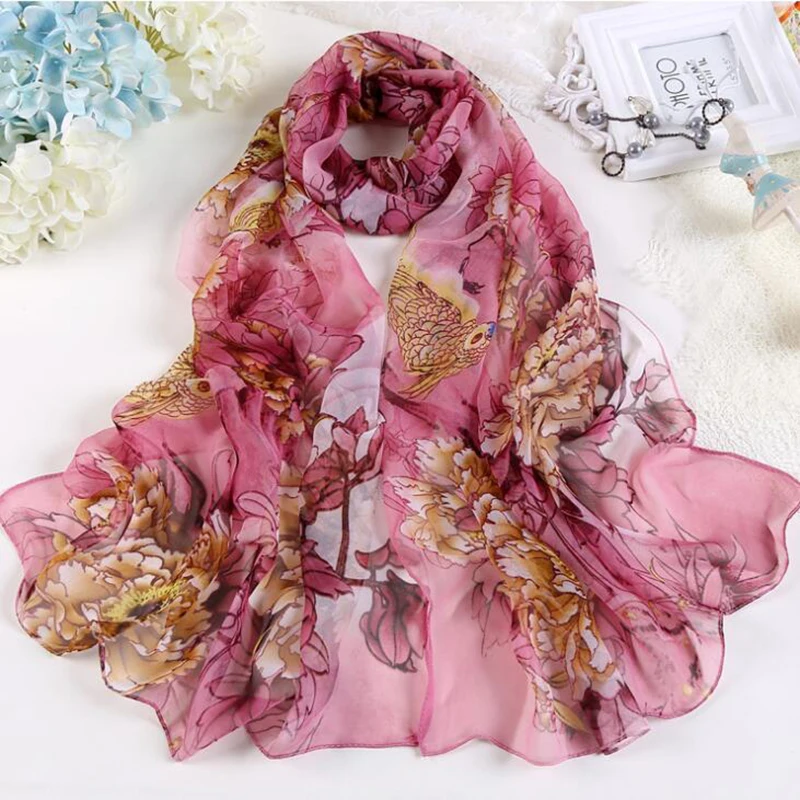 Foulard et châle en mousseline de soie Georgette pour femme, Hijab musulman, fleur de pivoine, Bandana, Sarong de plage, HY30