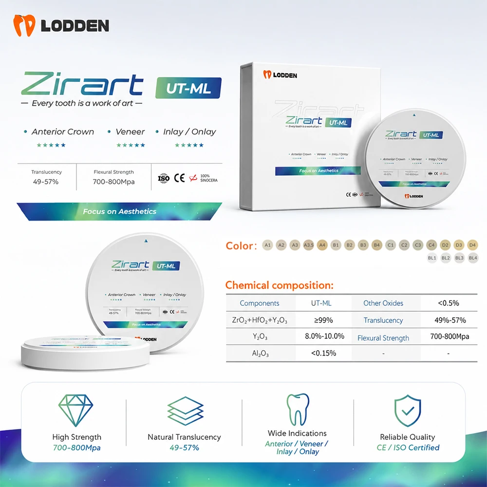 UT-ML Zirconia Dental Multilayer Block Open System for CAD CAM Most Transparent Aesthetic 3D Multi-layer Zirconium Disc Block