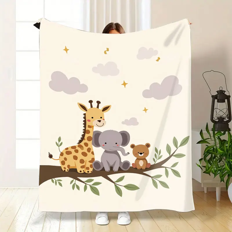 قطعة واحدة من بطانية الفانيلا اللطيفة على شكل حيوانات سفاري للأطفال - رمي ناعم ومريح على شكل الغابة