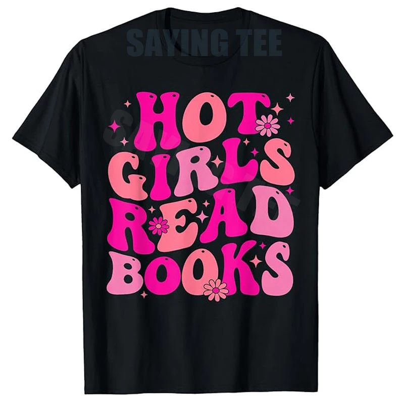Retro Groovy Pink Hot Girls Read Books Librarian Book Lovers T-Shirt Y2k Women's Fashion Reader Saying Tee Funny Novelty Gift