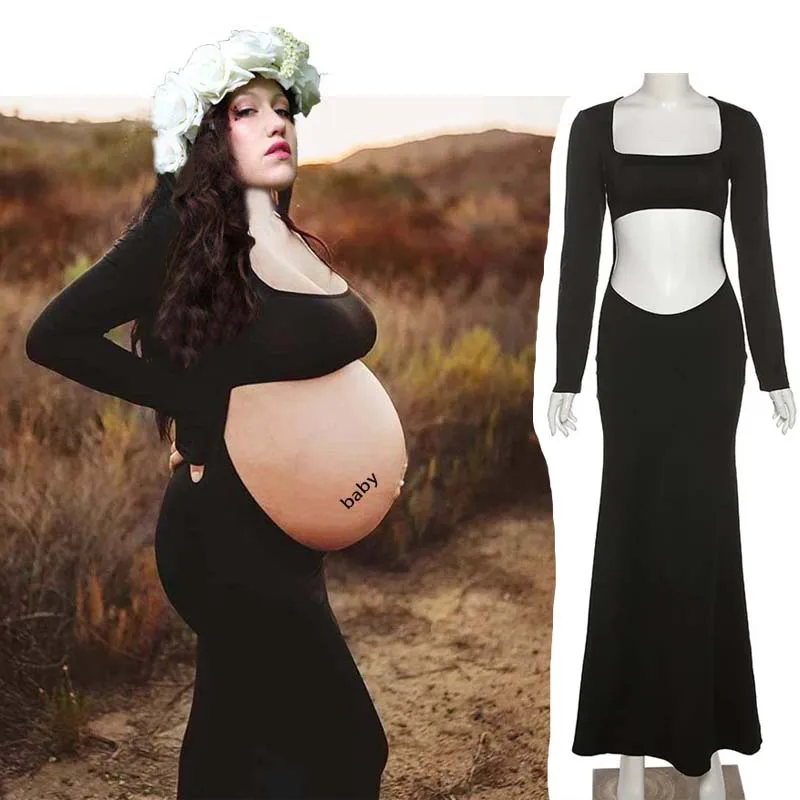 Maternity Dresses For Photo Shoot Sexy Cut Out Front Open Backless Maxi Dress Wedding Party Photography Pregnant Women Clothes