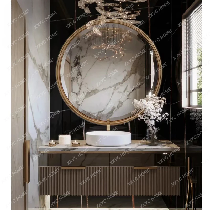 

Luxury Style Bathroom Cabinet Wash Basin Pool Stone Plate Washstand Customized Cabinet Combination