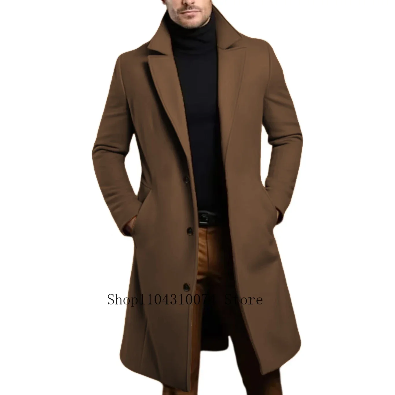 Warm and Comfortable B Trench Coat for Men，Stand Collar, Notch Lapels，Customize，Three Buckles，Double Placket，for Daily Life