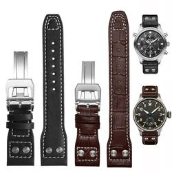 21mm 22mm Genuine Leather Watch Band for IWC PILOT Mark IW500916 Cowhide Strap Bamboo Grain Rivets Watchband Brown Black Blue