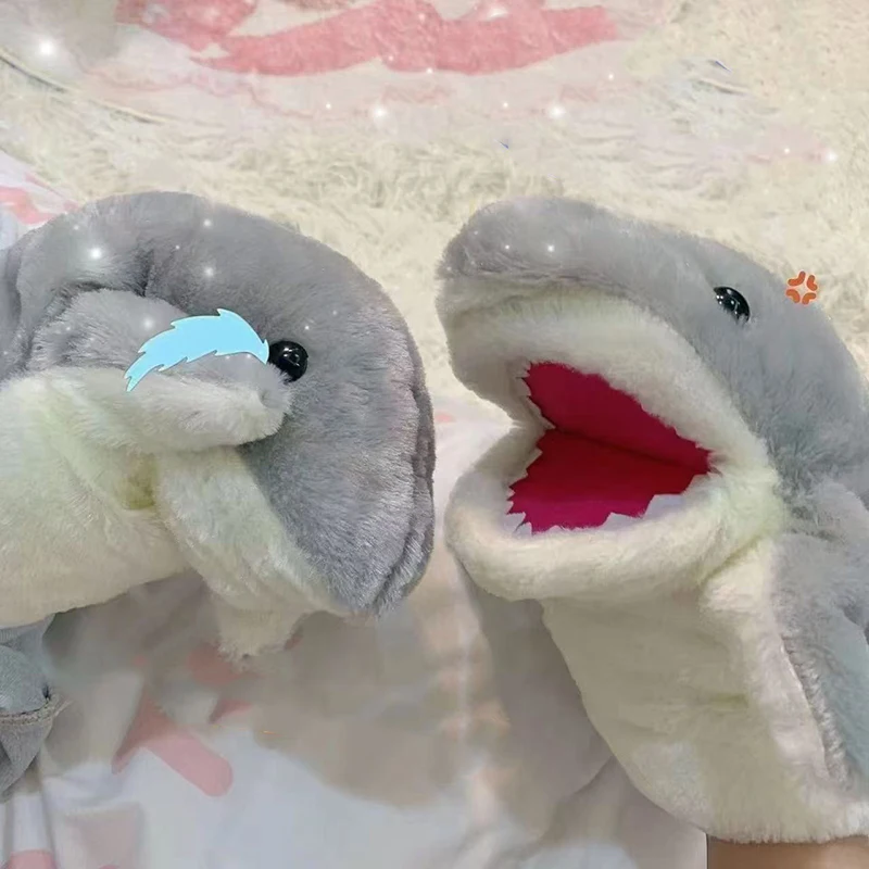 Shark Hand Finger Story Puppet Cute Hand Puppet Glove Funny Movable Mouth Talking Plush Toy Puppet Interactive Parent Child Toy