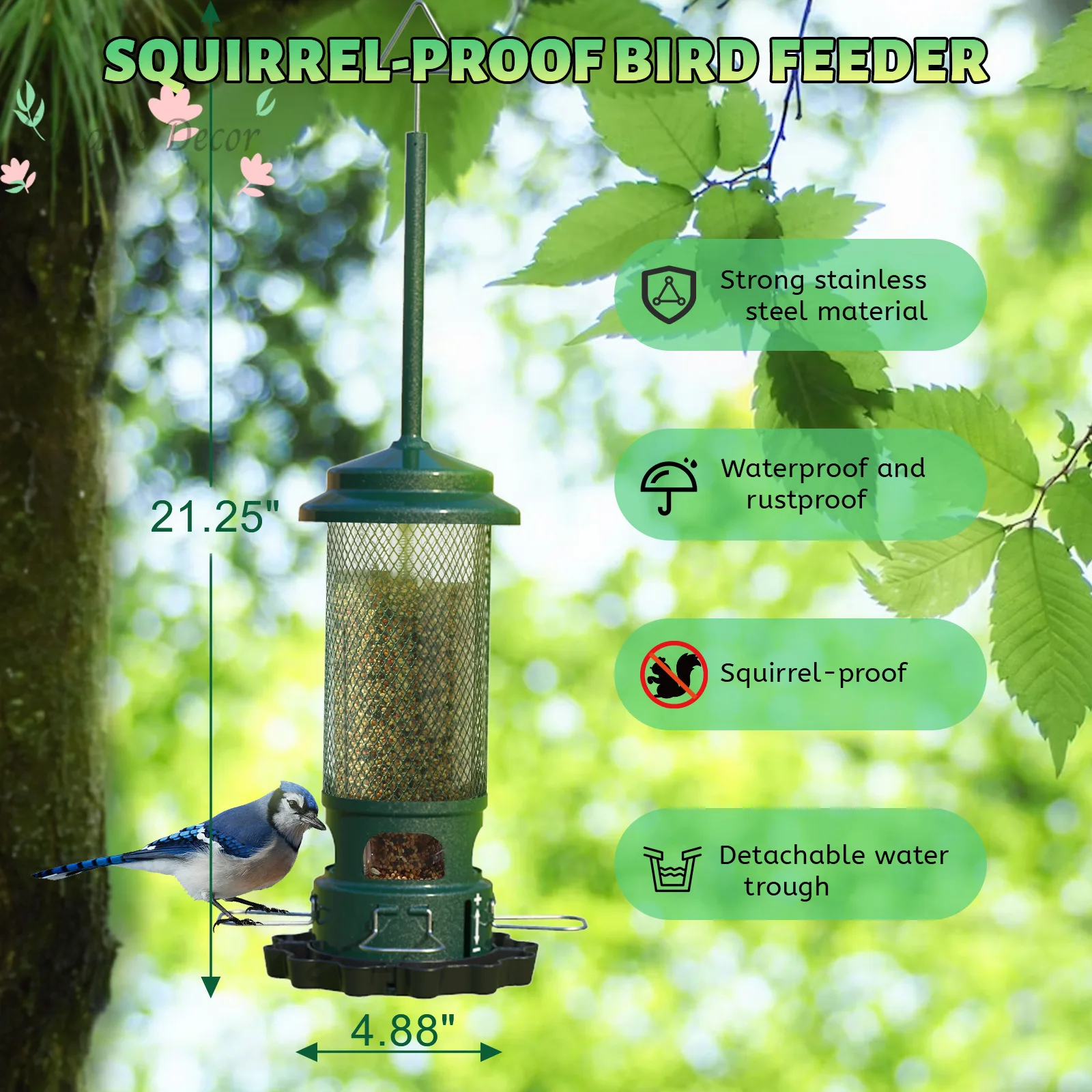 Squirrel-Proof Bird Feeder Outdoor Garden Wrought Iron Bird Feeder Hanging Hummingbird Feeder