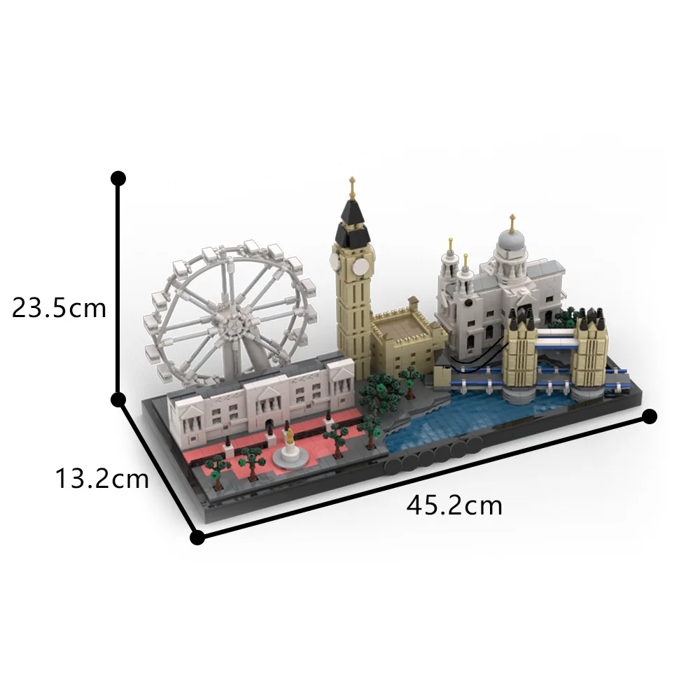 MOC ลอนดอนที่ซับซ้อน Landmark Skyline สถาปัตยกรรมอิฐ City Cityscape Urban Diorama บล็อกอาคาร Diorama England Iconic