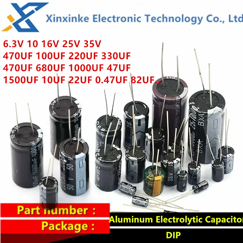 Aluminum Electrolytic Capacitor 6.3V 10 16V 25V 35V 470UF 100UF 220UF 330UF 470UF 680UF 1000UF 47UF 1500UF 10UF 22UF 0.47UF 82UF