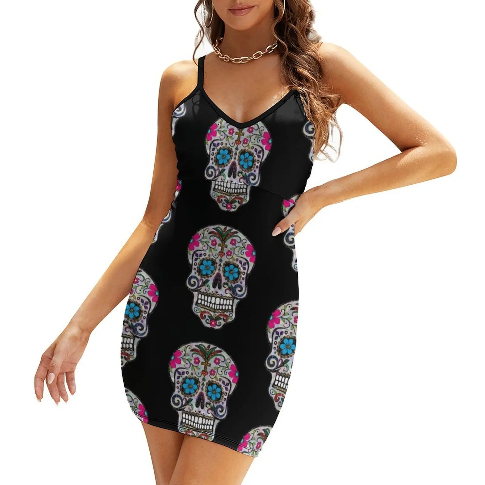 

sequin print Sugar Skulls Sling Dress cocktail dresses dresses for woman luxury dress elegant party dress for women 2025